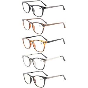 imageEyekepper 5Pack Retro Square Plastic Frame Metal Arms Reading Glasses Include Computer GlassesMix