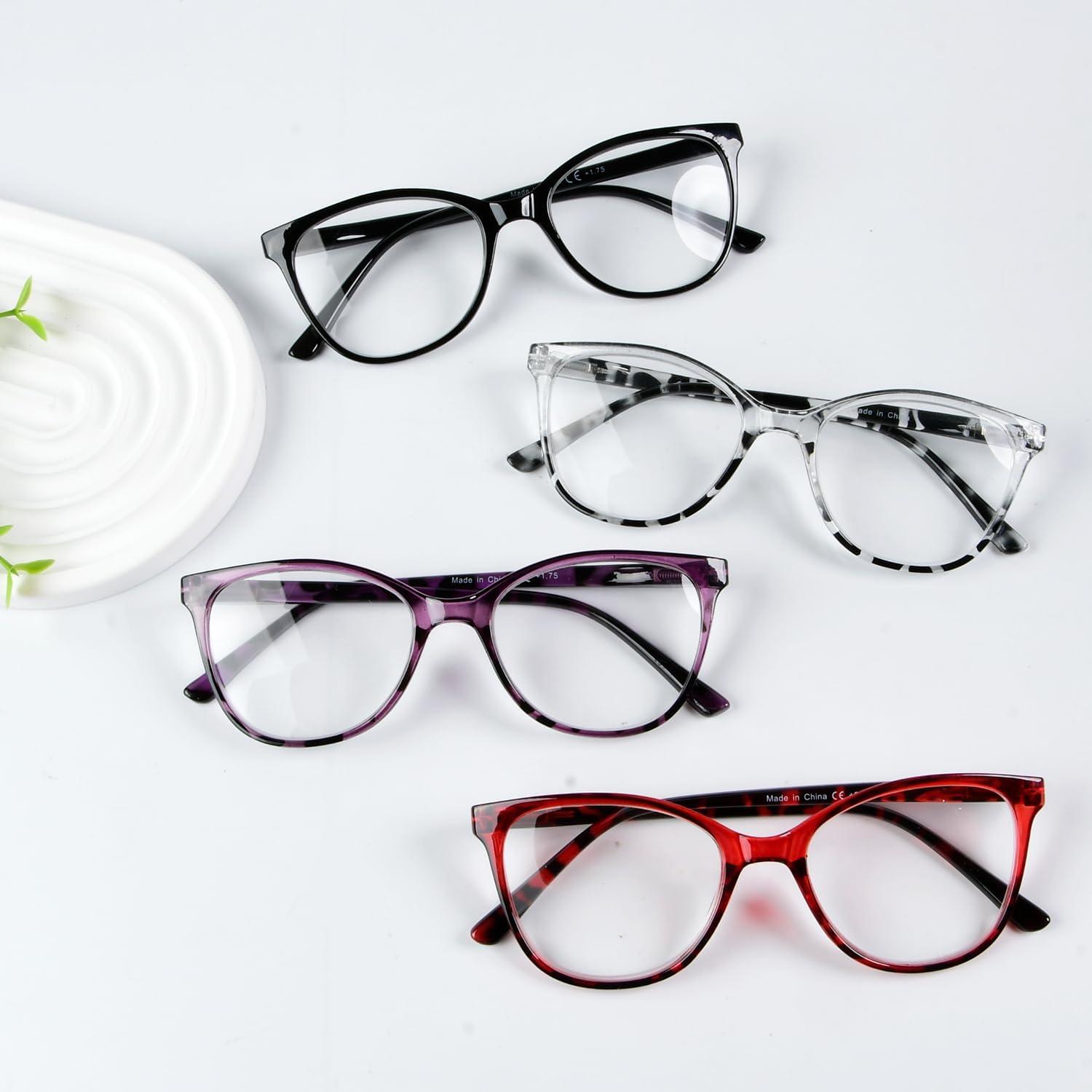 imageEyekepper 4 Pack Oversized Blue Light Filter Glasses  Cat Eye Design Computer Reading Glasses for Women Anti Screen Glare Blocking Digital Blue Rays 0004 Pairs Mix