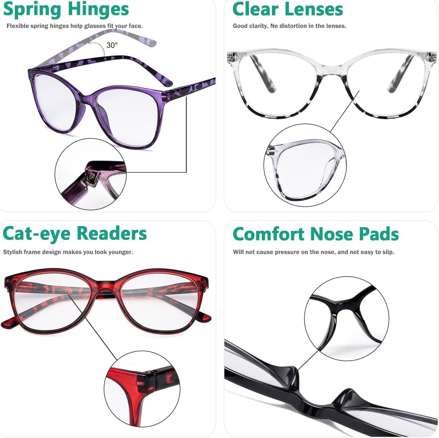 imageEyekepper 4 Pack Oversized Blue Light Filter Glasses  Cat Eye Design Computer Reading Glasses for Women Anti Screen Glare Blocking Digital Blue Rays 0004 Pairs Mix