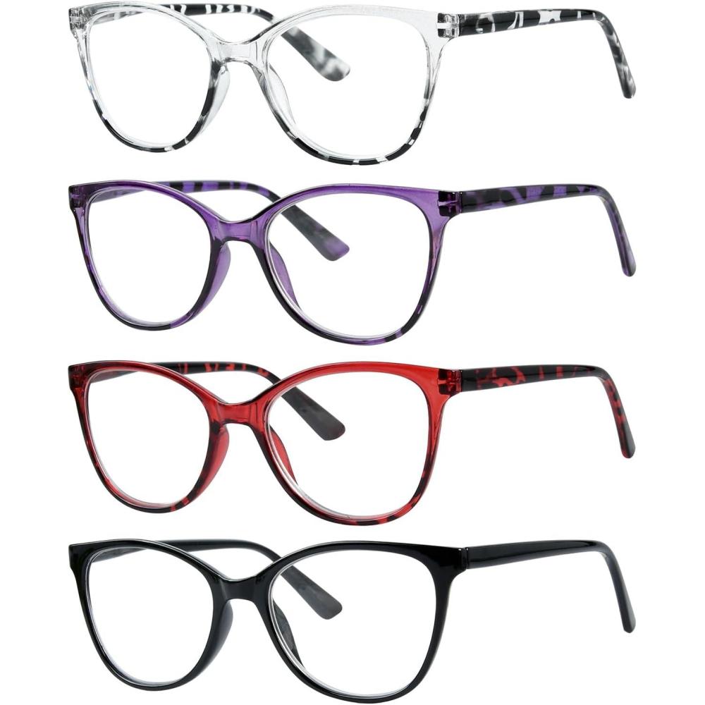 imageEyekepper 4 Pack Oversized Blue Light Filter Glasses  Cat Eye Design Computer Reading Glasses for Women Anti Screen Glare Blocking Digital Blue Rays 0004 Pairs Mix