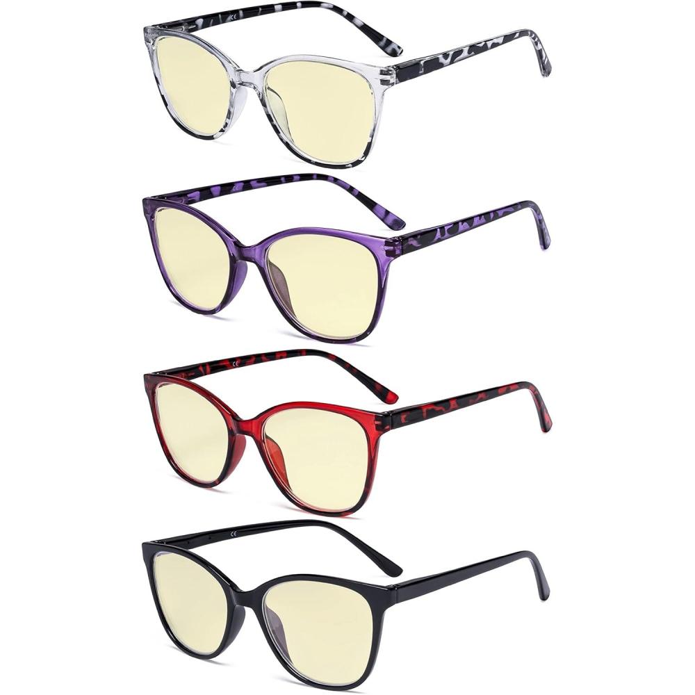 imageEyekepper 4 Pack Oversized Blue Light Filter Glasses  Cat Eye Design Computer Reading Glasses for Women Anti Screen Glare Blocking Digital Blue Rays 000Blue Light Blockingb604 Pairs