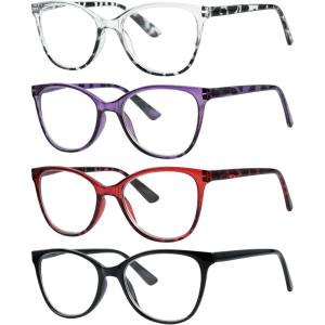 imageEyekepper 4 Pack Oversized Blue Light Filter Glasses  Cat Eye Design Computer Reading Glasses for Women Anti Screen Glare Blocking Digital Blue Rays 0004 Pairs Mix