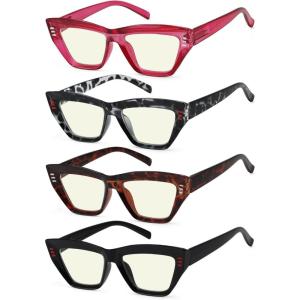 imageEyekepper 4Pack Reading Glasses Blue Light Blocking Women Cateye Readers 00Blue Light Blocking Reading Glasses