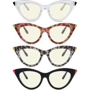 imageEyekepper 4pack Reading Glasses Blue Light Blocking Cateye Computer Glasses Readers Women 00Blue Light Blocking Reading Glasses
