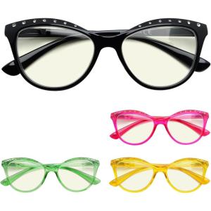 imageEyekepper 4pack Reading Glasses Blue Light Blocking for Women Cateye Style Rhinestone ReadersBlue Light Blocking Reading Glasses