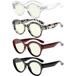 imageEyekepper 4 Packing Round Reading Glasses Women Large Frame Stylish Readers 150Blue Light Blockingb404 Pairs