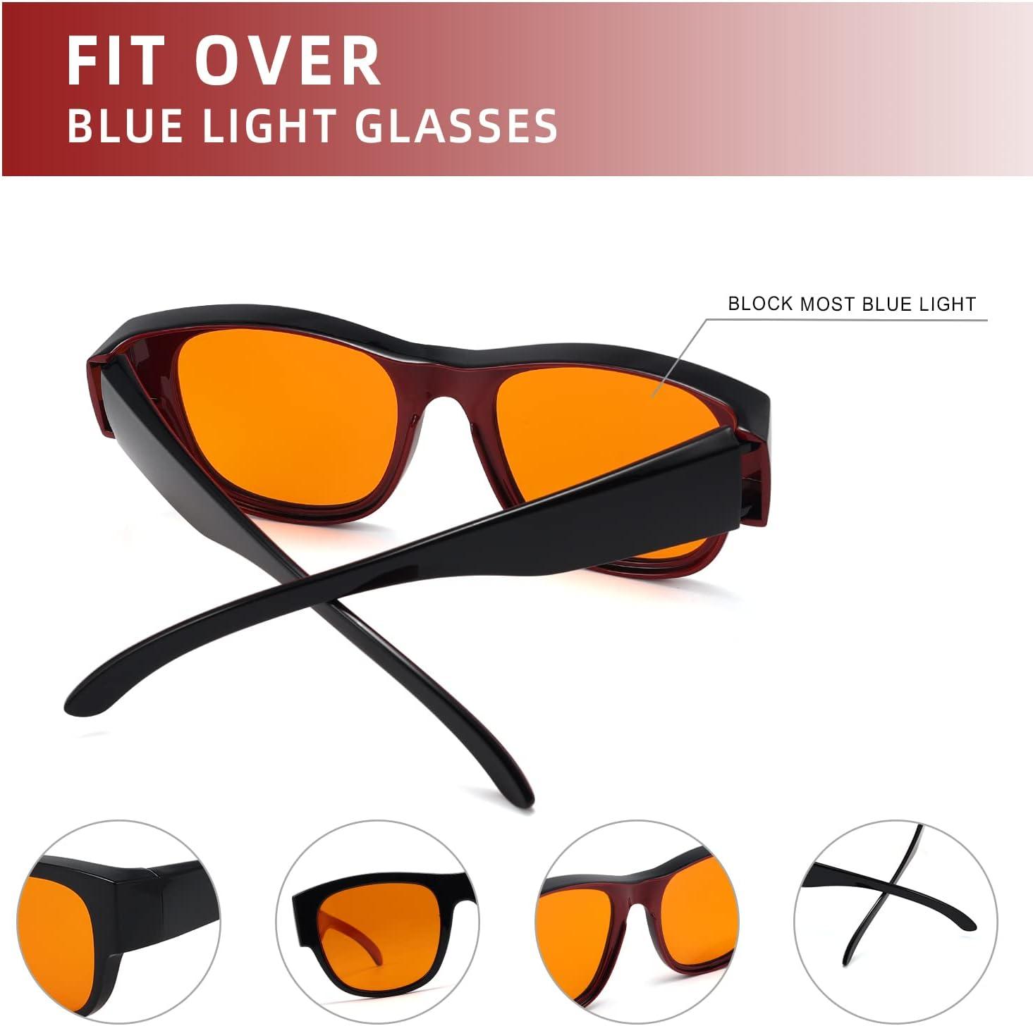 imageEyekepper 100 Blue Light ReductionHuge Fitover AntiBlue Blocking Computer Eyeglasses with Extra Amber Lenses Tortoise1802black Red100 Blue Light Blocking