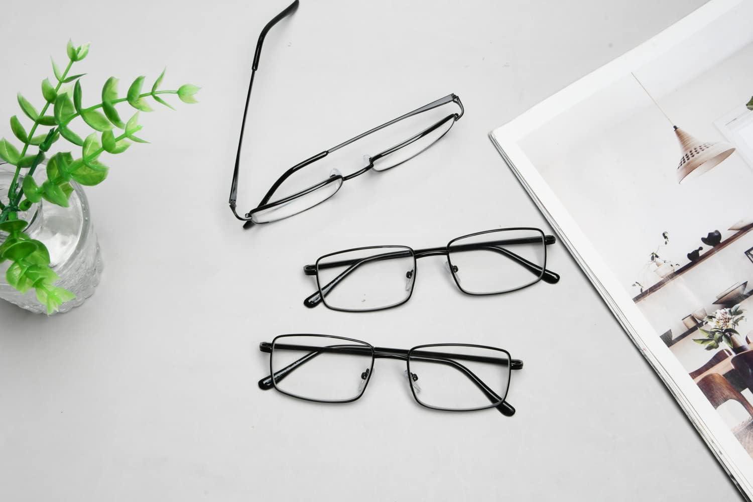 imageEyekepper 2 Pack Reading Glasses Blue Light Blocking Metal Frame Computer Readers Amber Tinted 050Black