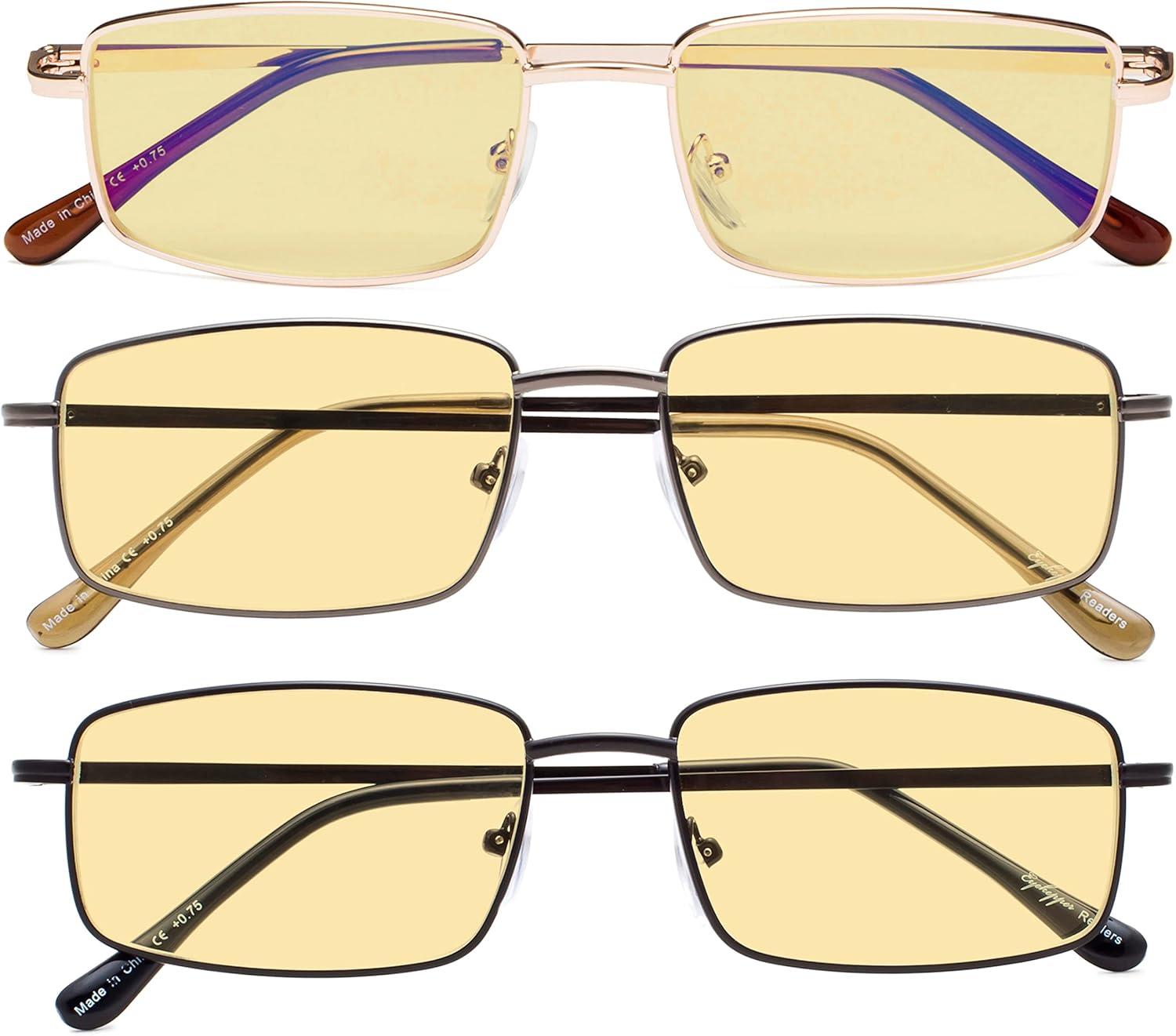 imageEyekepper 2 Pack Reading Glasses Blue Light Blocking Metal Frame Computer Readers Amber Tinted 050Blue Light Blockingb603 Pairs