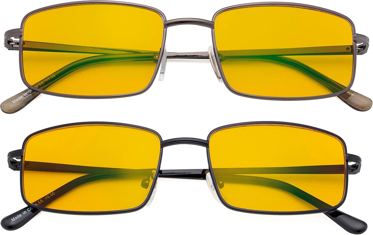 imageEyekepper 2 Pack Reading Glasses Blue Light Blocking Metal Frame Computer Readers Amber Tinted 050Blue Light Blockingb902 Pairs
