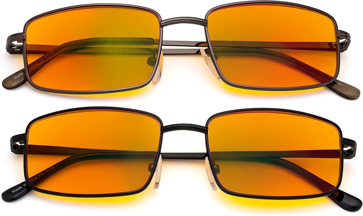 imageEyekepper 2 Pack Reading Glasses Blue Light Blocking Metal Frame Computer Readers Amber Tinted 050Blue Light Blockingb982 Pairs