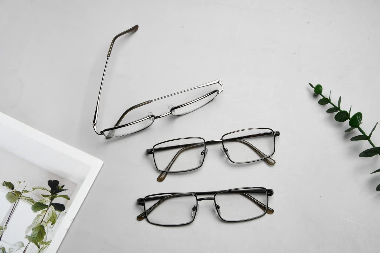 imageEyekepper 2 Pack Reading Glasses Blue Light Blocking Metal Frame Computer Readers Amber Tinted 050Gunmetal