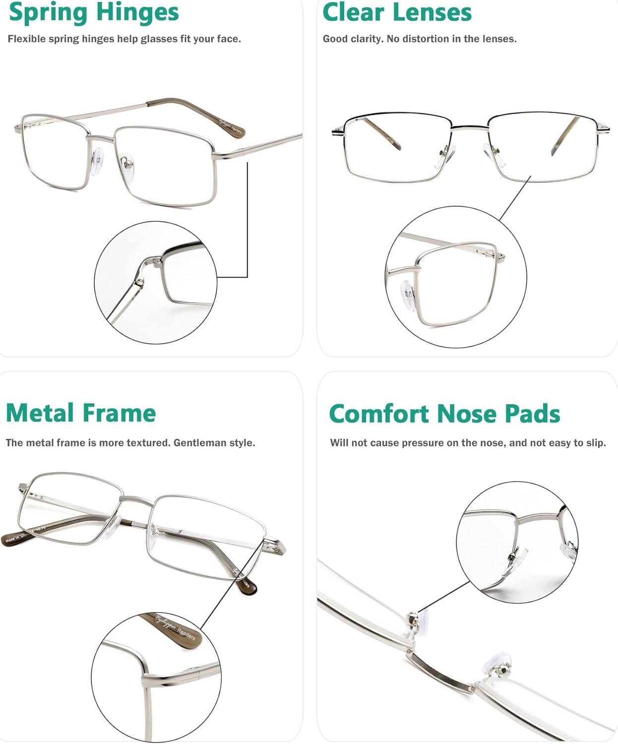 imageEyekepper 2 Pack Reading Glasses Blue Light Blocking Metal Frame Computer Readers Amber Tinted 050Silver