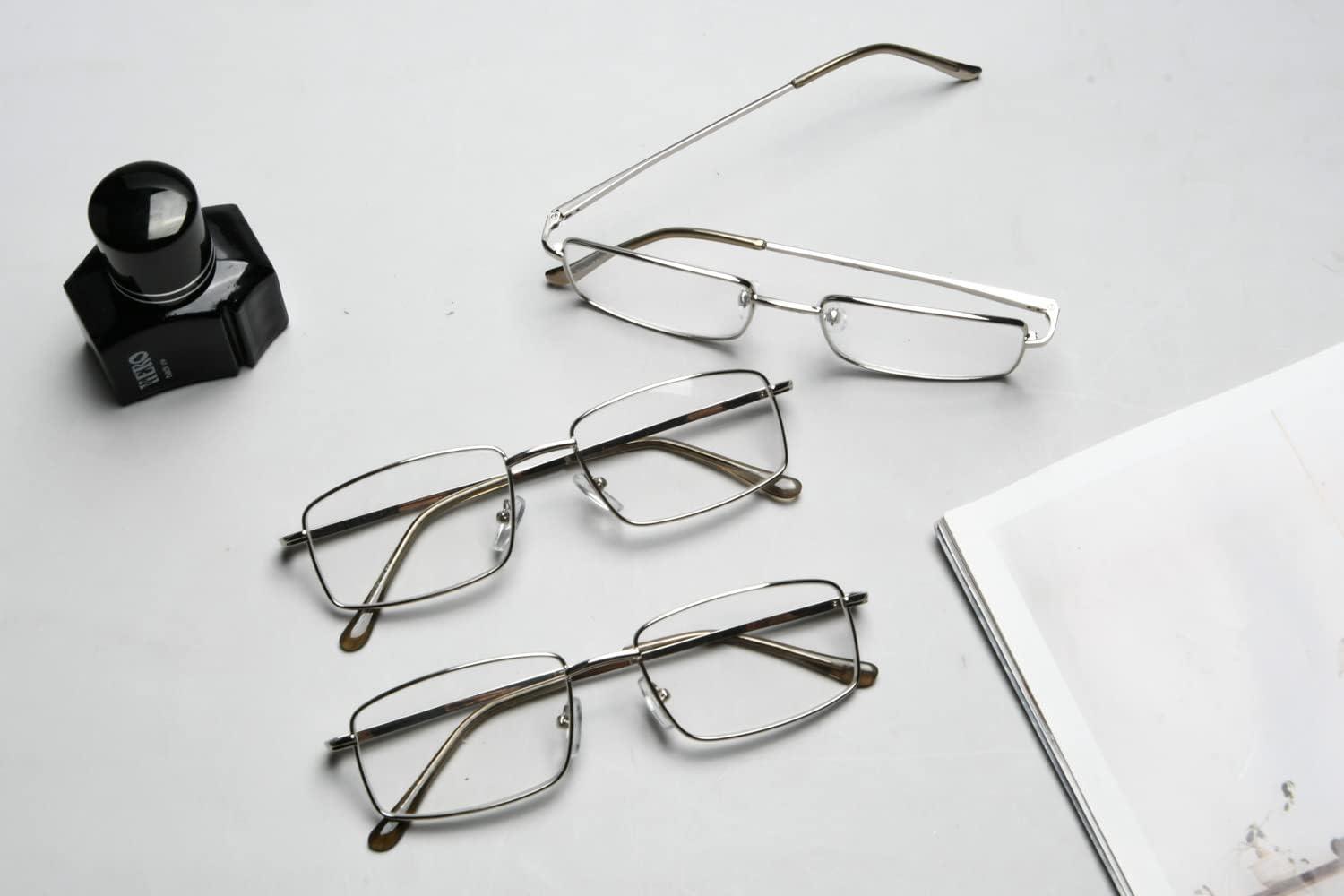 imageEyekepper 2 Pack Reading Glasses Blue Light Blocking Metal Frame Computer Readers Amber Tinted 050Silver
