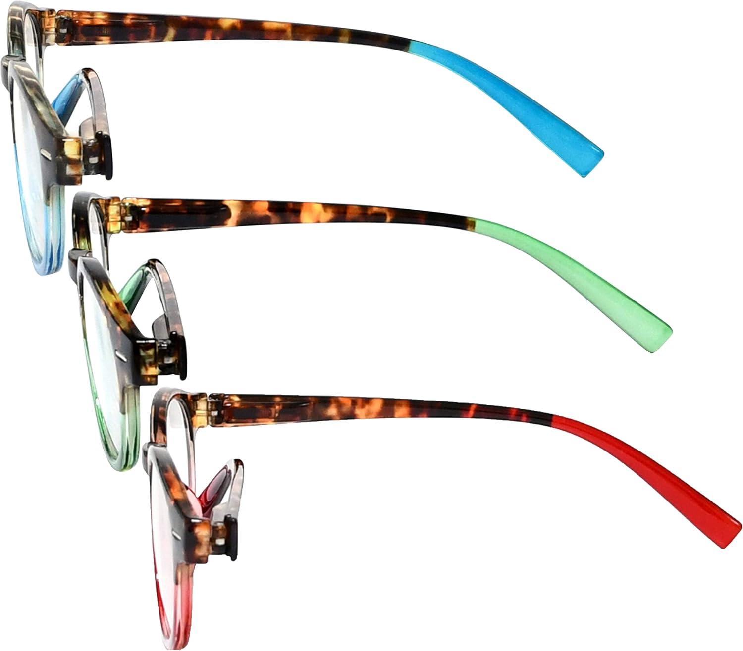 imageEyekepper 3 Pack Round Computer Reading Glasses Oval Stylish Blue Light Blocking Readers for Women with Amber Tinted 0503 Pairs Mix
