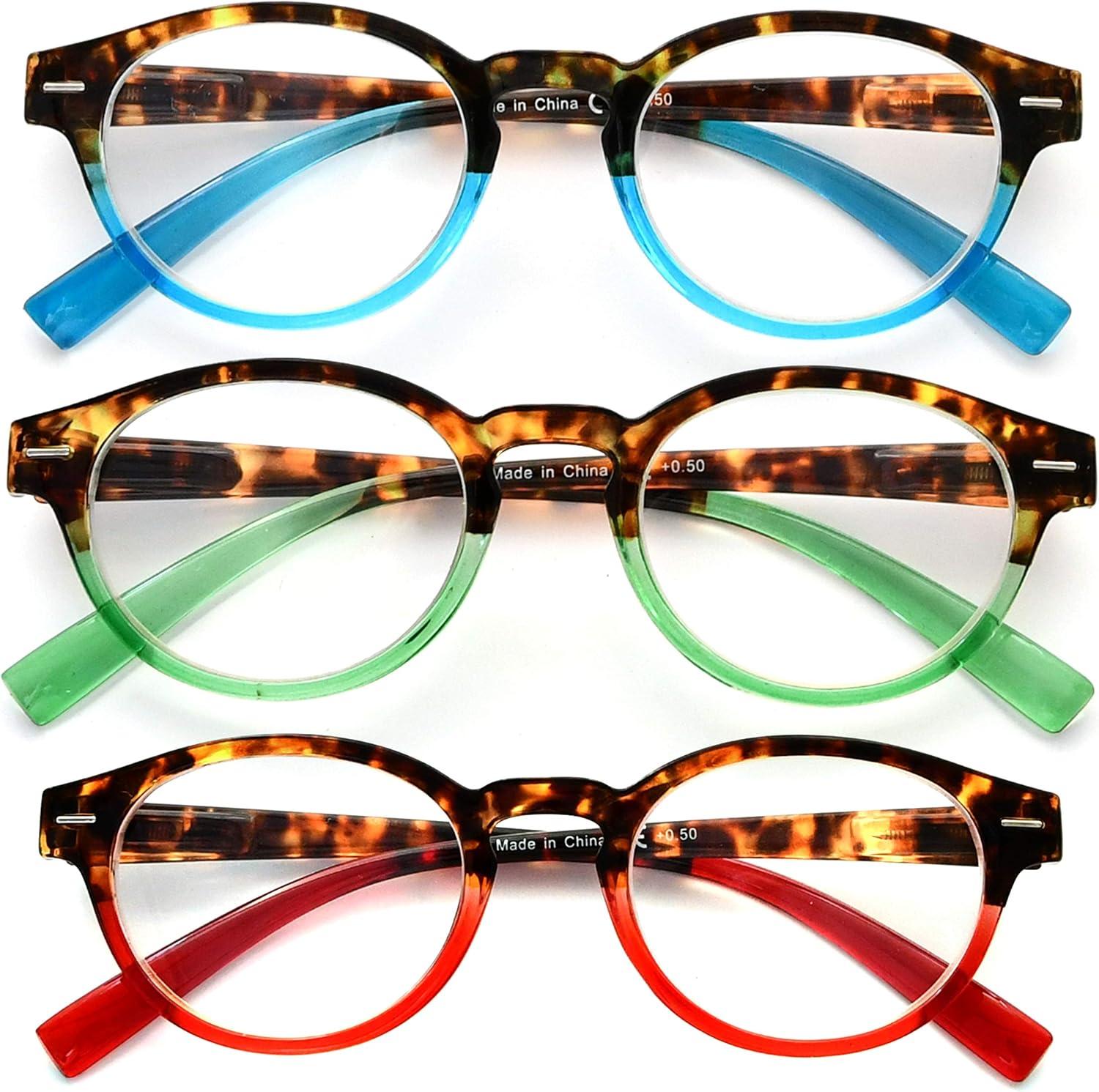 imageEyekepper 3 Pack Round Computer Reading Glasses Oval Stylish Blue Light Blocking Readers for Women with Amber Tinted 0503 Pairs Mix