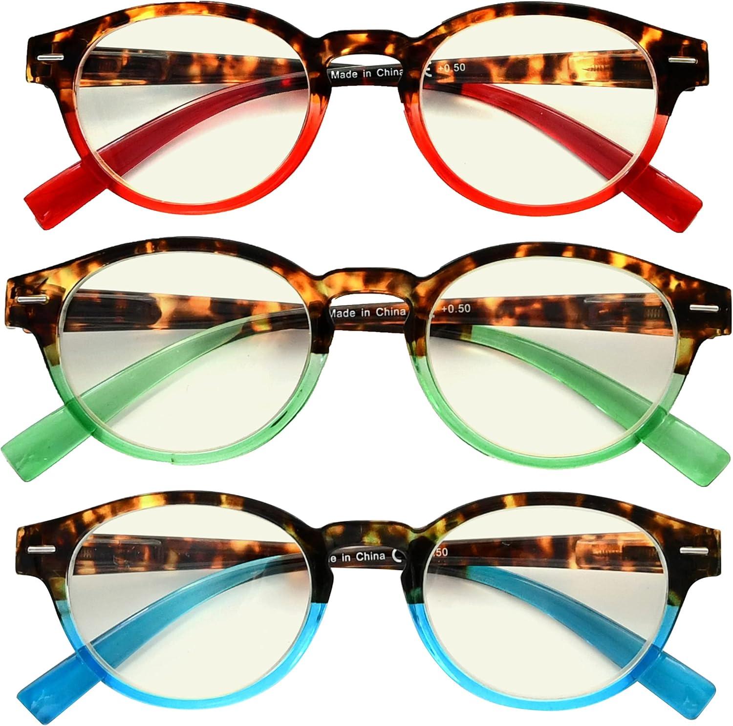 imageEyekepper 3 Pack Round Computer Reading Glasses Oval Stylish Blue Light Blocking Readers for Women with Amber Tinted 050Blue Light Blockingb403 Pairs