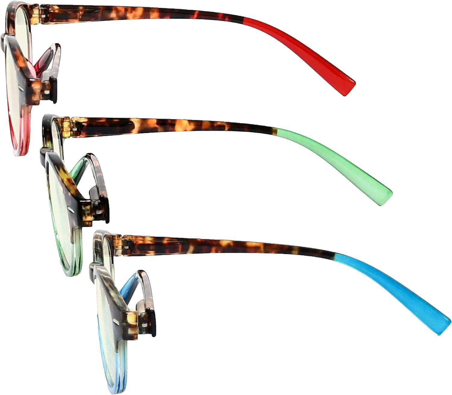 imageEyekepper 3 Pack Round Computer Reading Glasses Oval Stylish Blue Light Blocking Readers for Women with Amber Tinted 050Blue Light Blockingb403 Pairs
