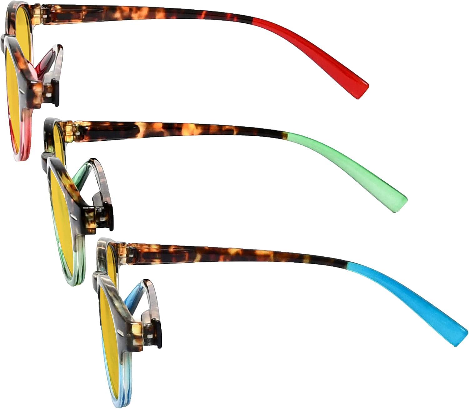 imageEyekepper 3 Pack Round Computer Reading Glasses Oval Stylish Blue Light Blocking Readers for Women with Amber Tinted 050Blue Light Blockingb603 Pairs