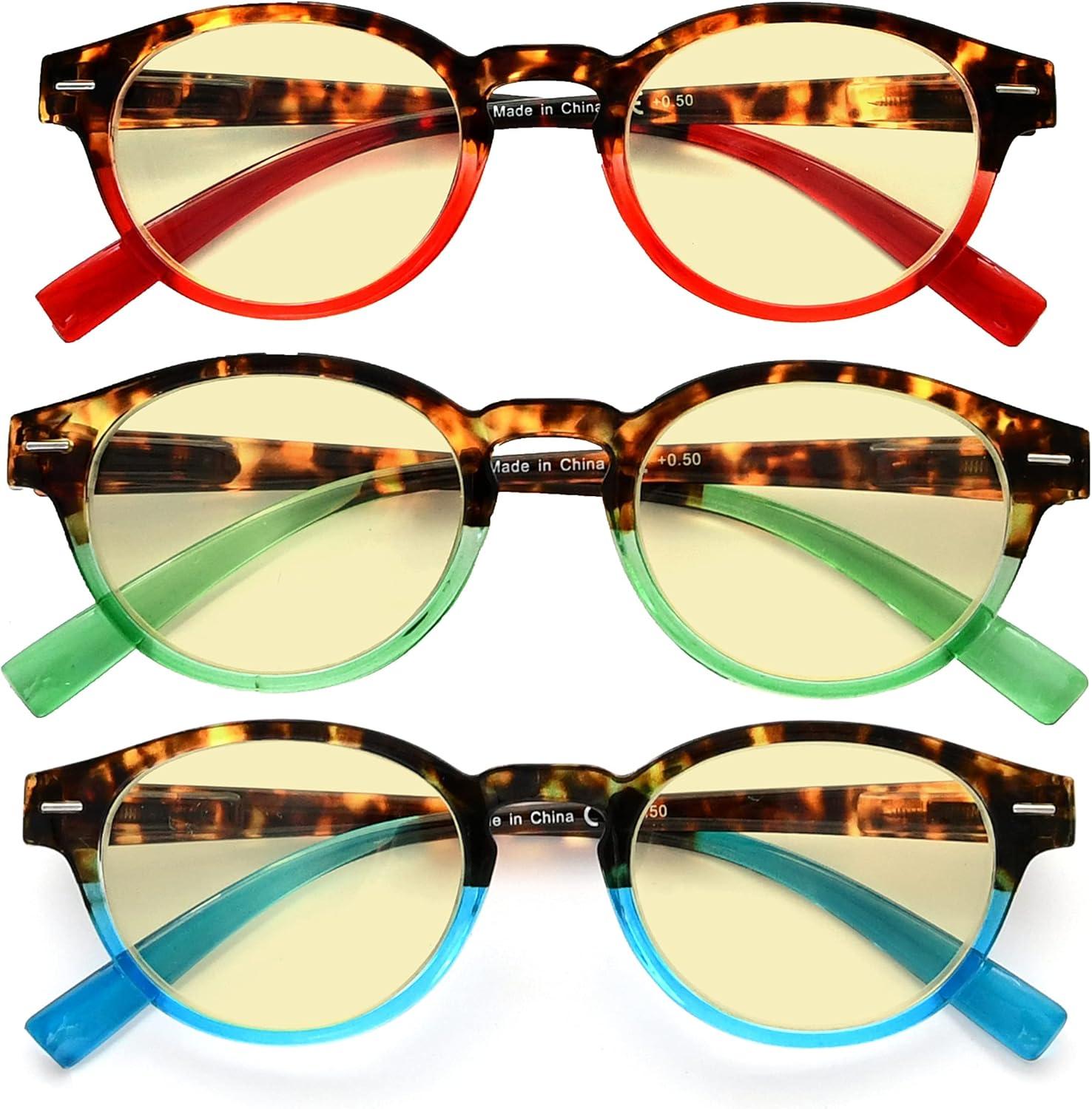 imageEyekepper 3 Pack Round Computer Reading Glasses Oval Stylish Blue Light Blocking Readers for Women with Amber Tinted 050Blue Light Blockingb603 Pairs