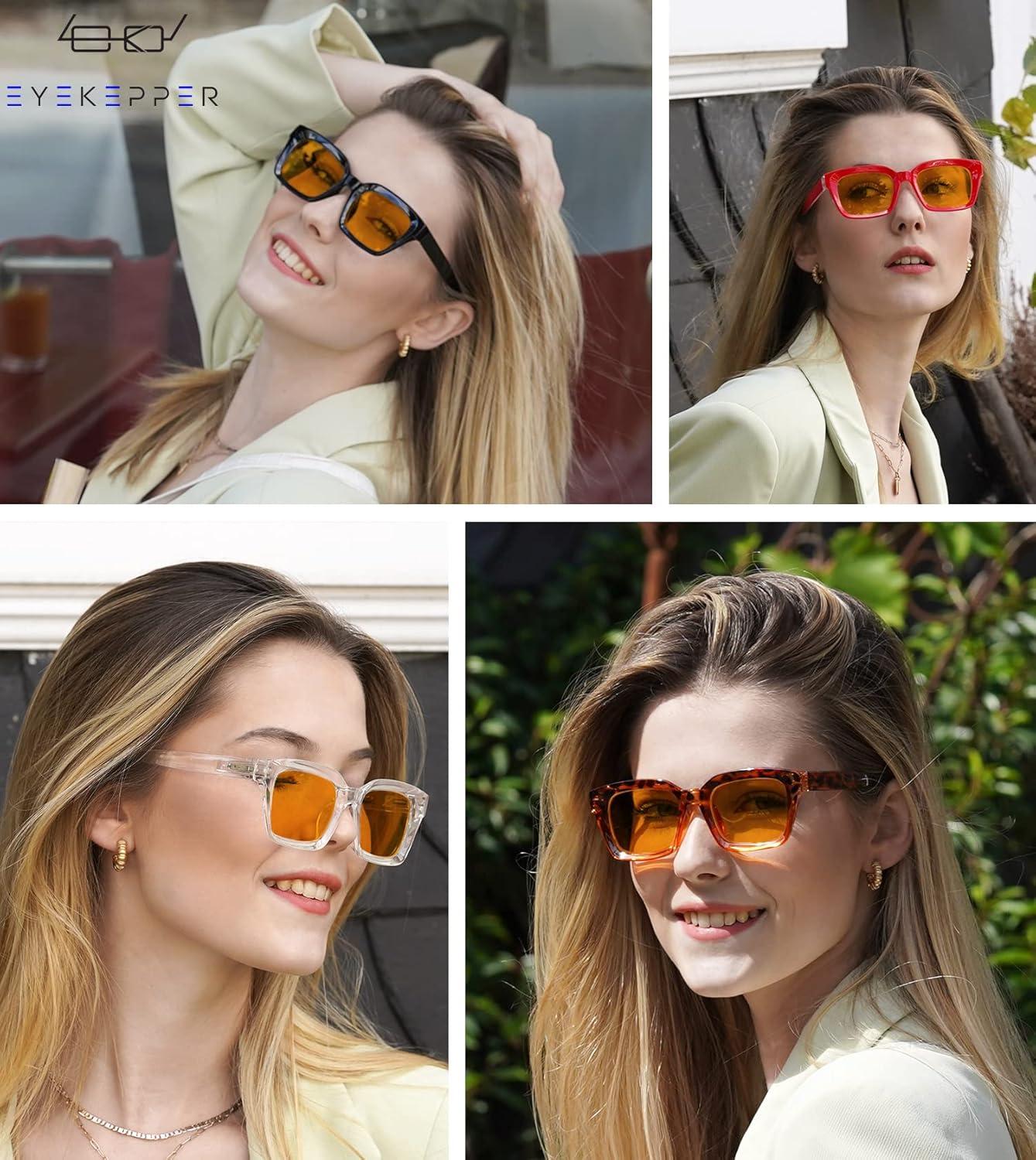 imageEyekepper 4 Pack Ladies Computer Glasses Oversized Square Design Blue Light Filter Readers Orange Tinted 200Blue Light Blockingb984 Pairs
