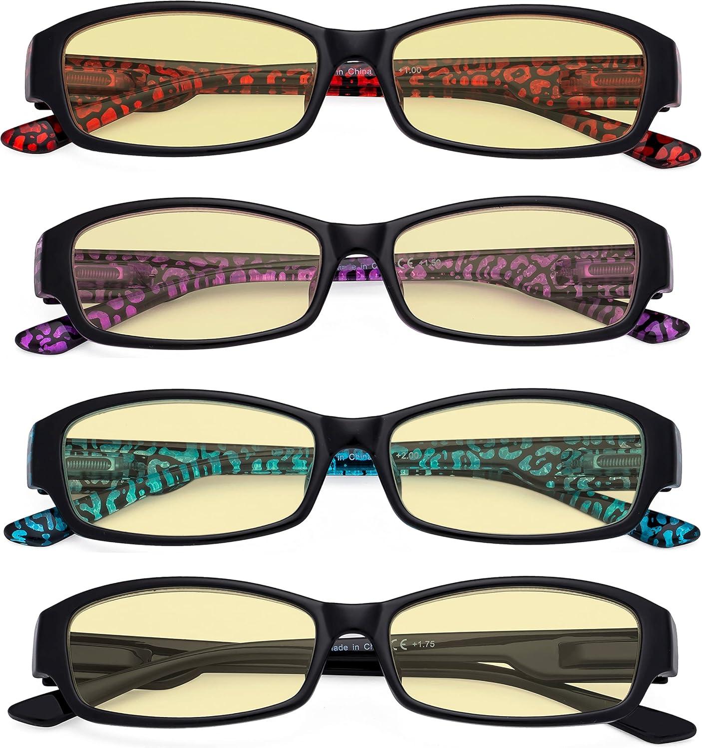 imageEyekepper 4pack Reading Glasses Blue Light Blocking for Women Amber Tinted 150Blue Light Blockingb604 Pairs