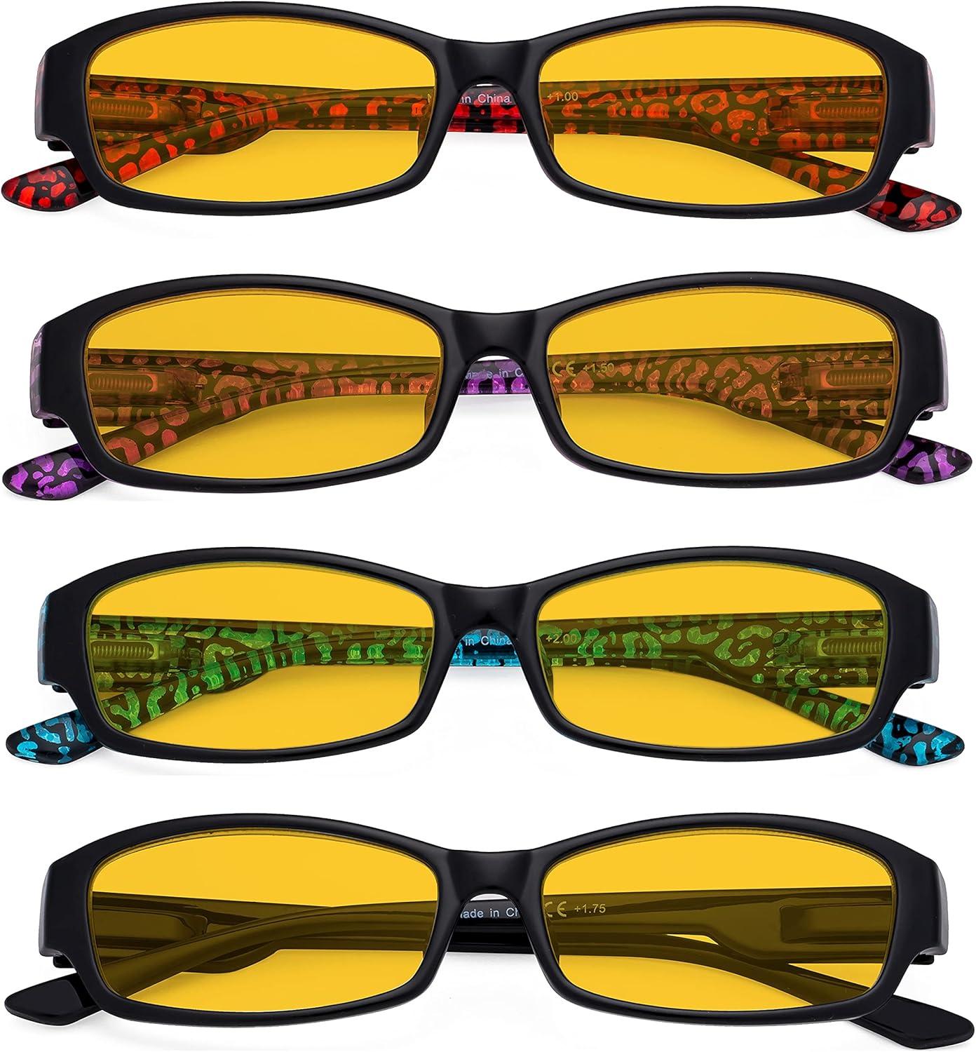 imageEyekepper 4pack Reading Glasses Blue Light Blocking for Women Amber Tinted 150Blue Light Blockingb904 Pairs