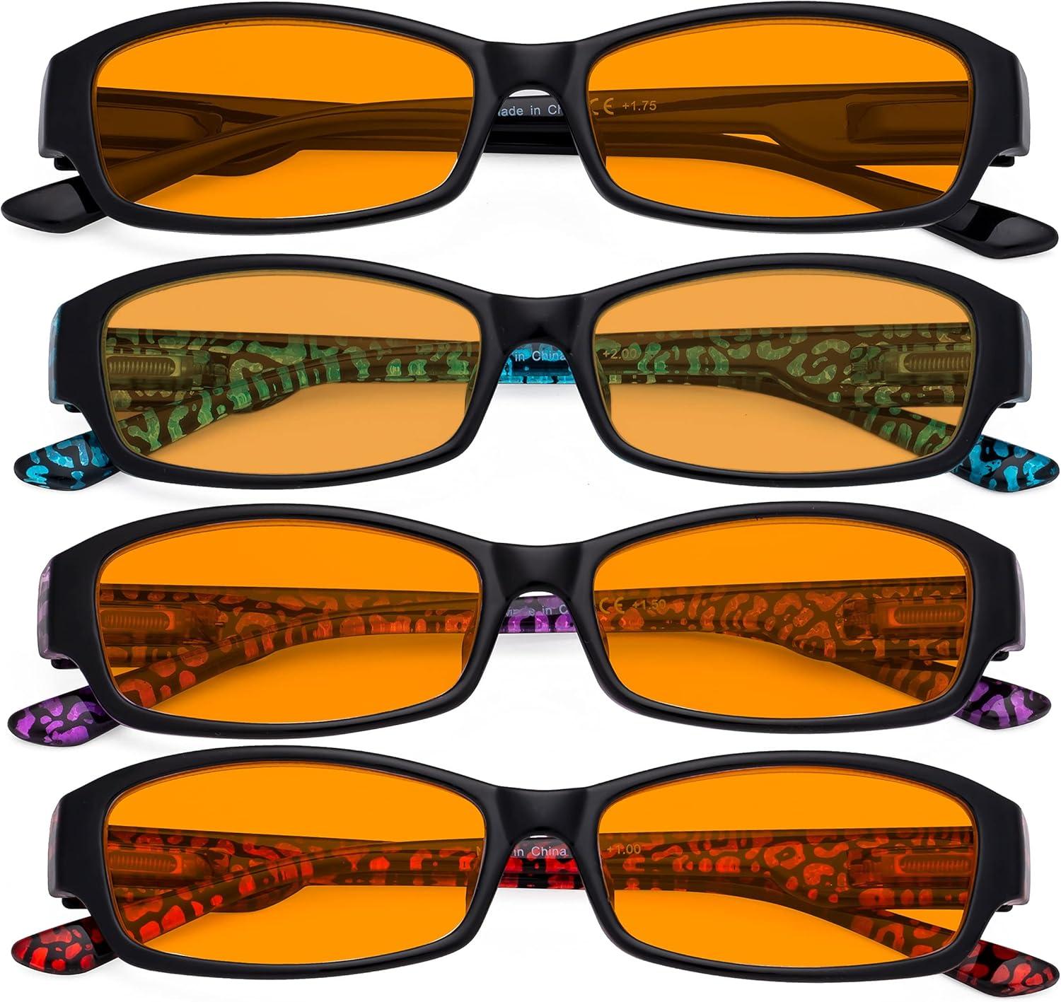 imageEyekepper 4pack Reading Glasses Blue Light Blocking for Women Amber Tinted 150Blue Light Blockingb984 Pairs
