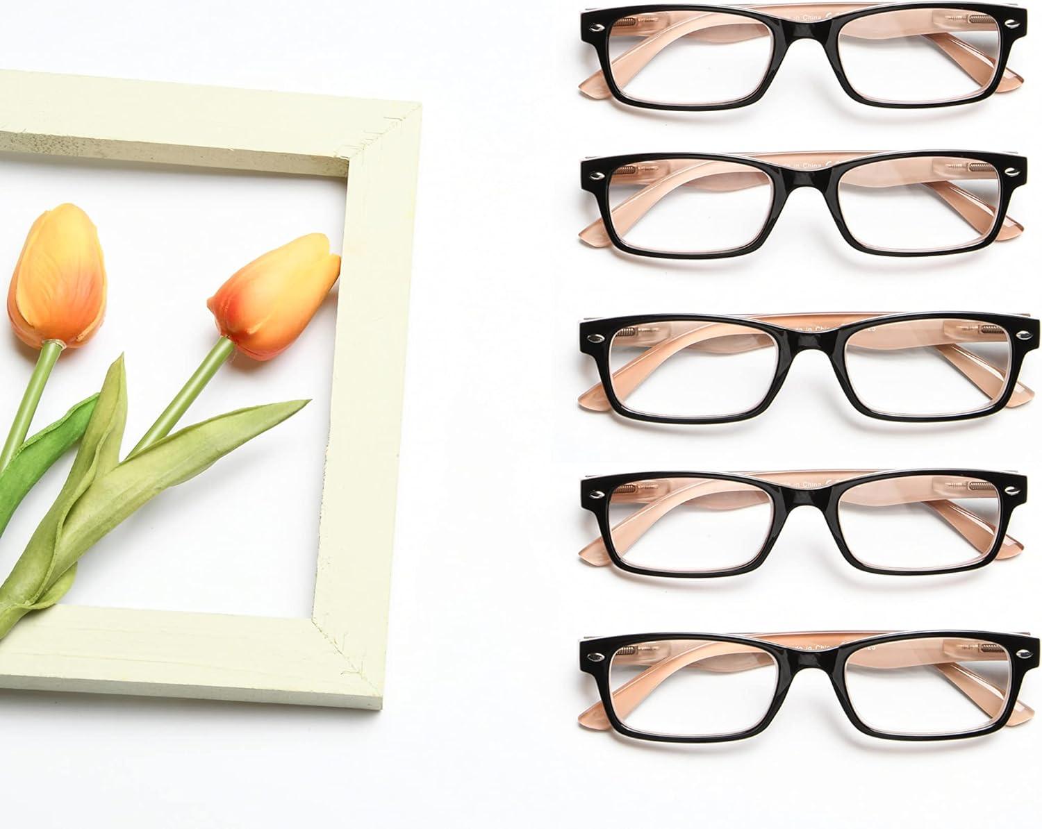 imageEyekepper 5 Pack Blue Light Filter Glasses Classic Computer Reading Glasses Orange Tinted 125Blackbrown 5pc All Clear Lens