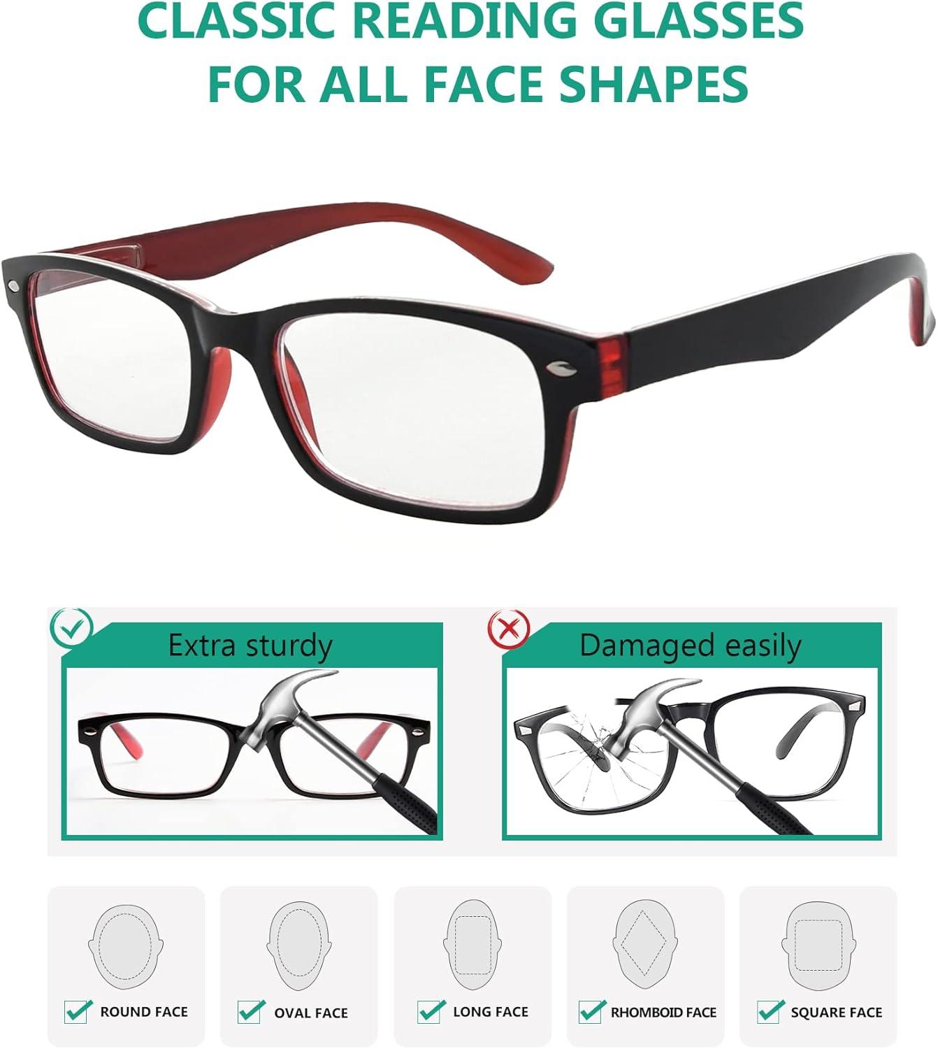 imageEyekepper 5 Pack Blue Light Filter Glasses Classic Computer Reading Glasses Orange Tinted 125Blackred 5pc All Clear Lens