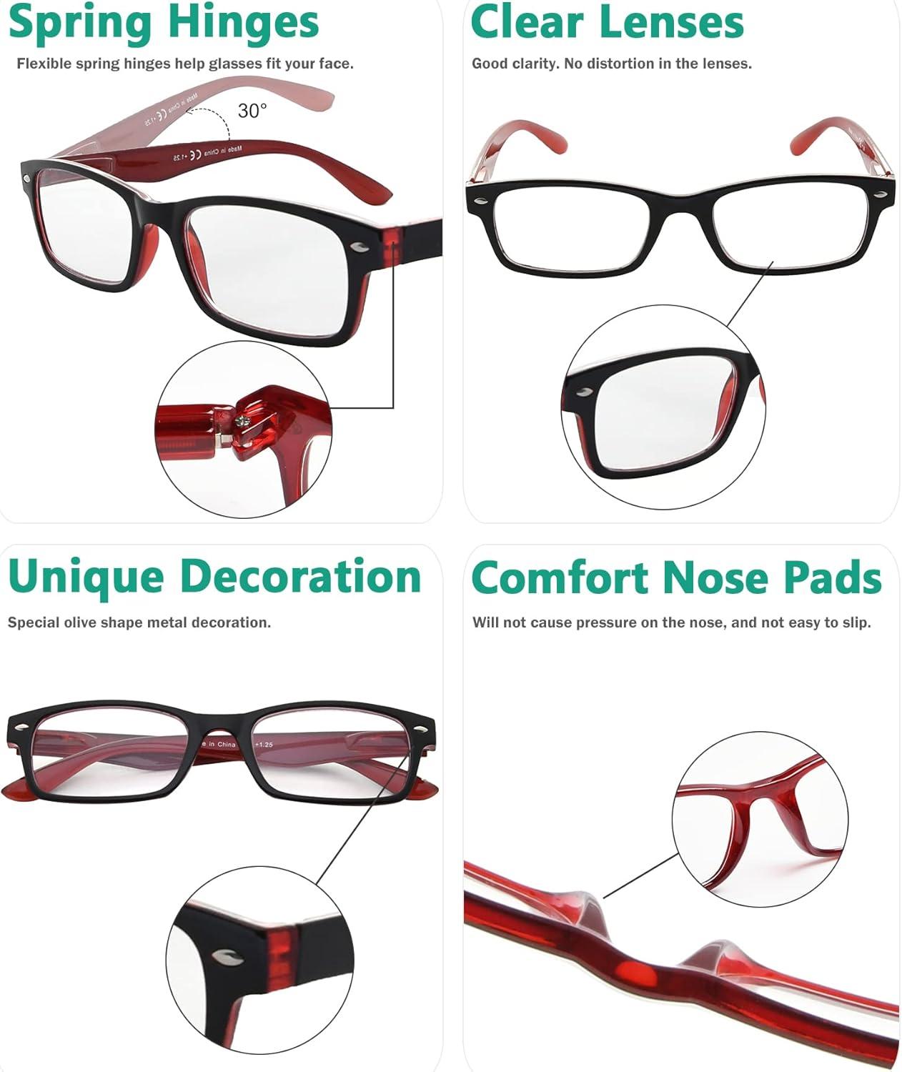 imageEyekepper 5 Pack Blue Light Filter Glasses Classic Computer Reading Glasses Orange Tinted 125Blackred 5pc All Clear Lens