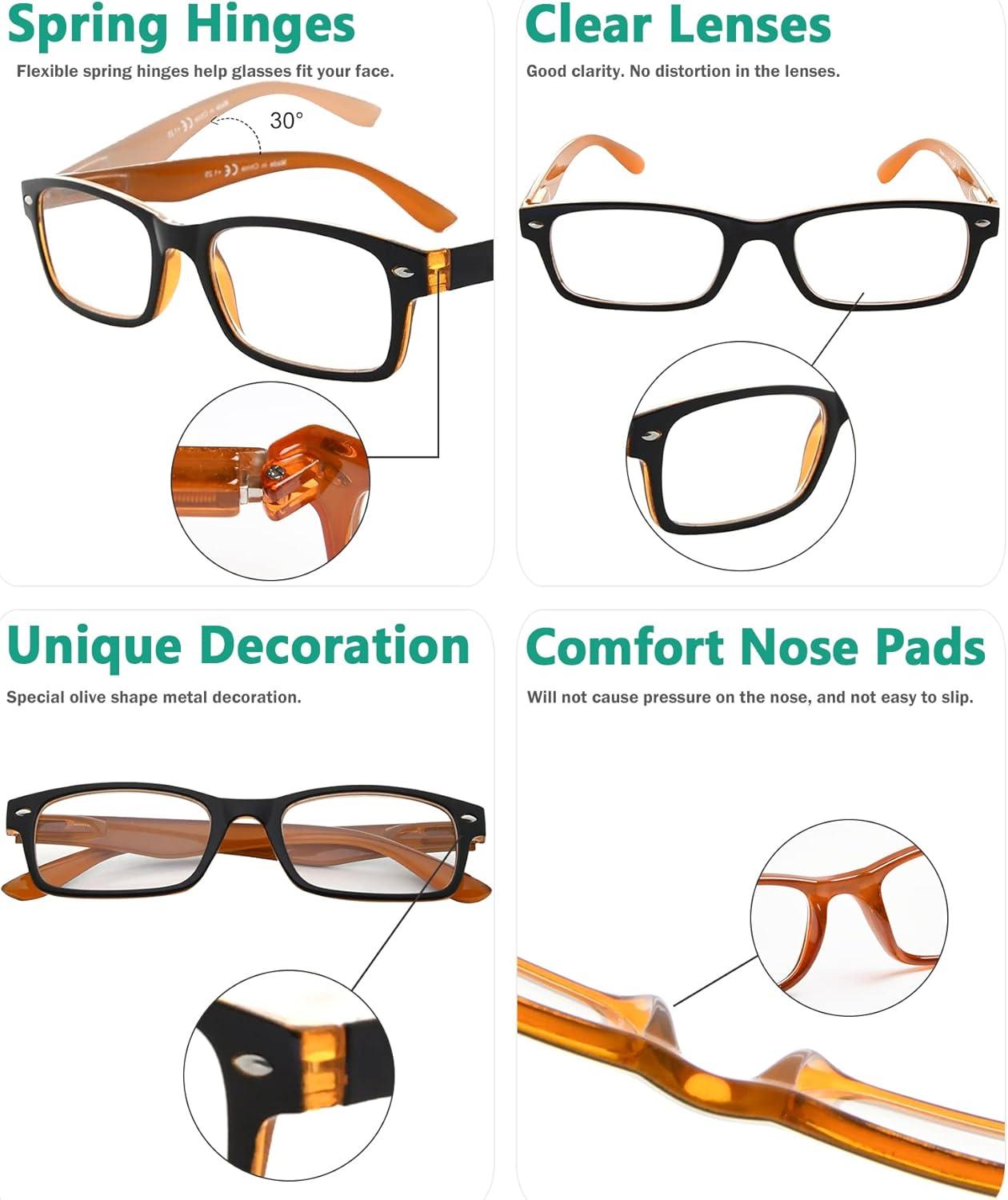 imageEyekepper 5 Pack Blue Light Filter Glasses Classic Computer Reading Glasses Orange Tinted 125Blackyellow 5pc All Clear Lens