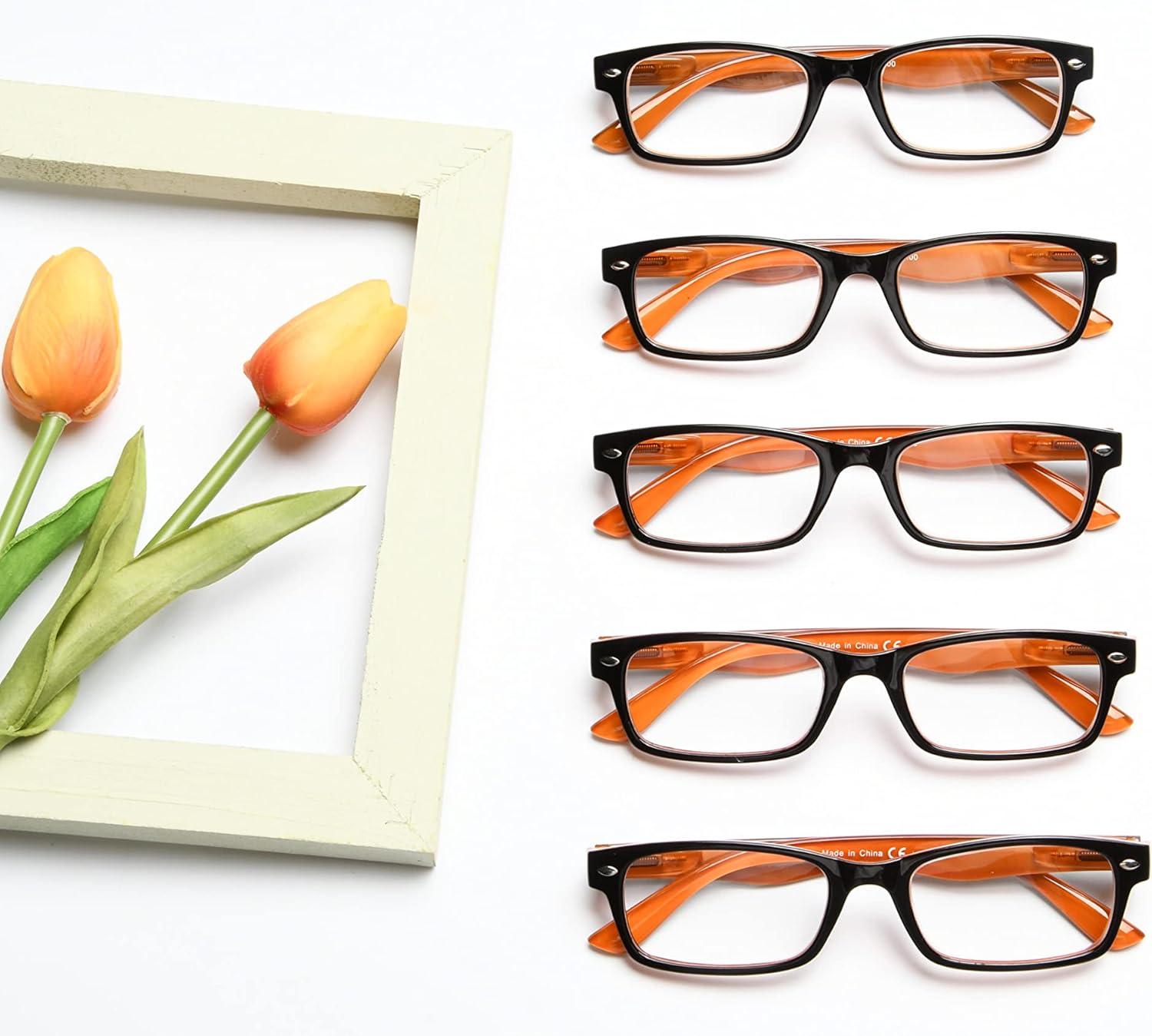 imageEyekepper 5 Pack Blue Light Filter Glasses Classic Computer Reading Glasses Orange Tinted 125Blackyellow 5pc All Clear Lens