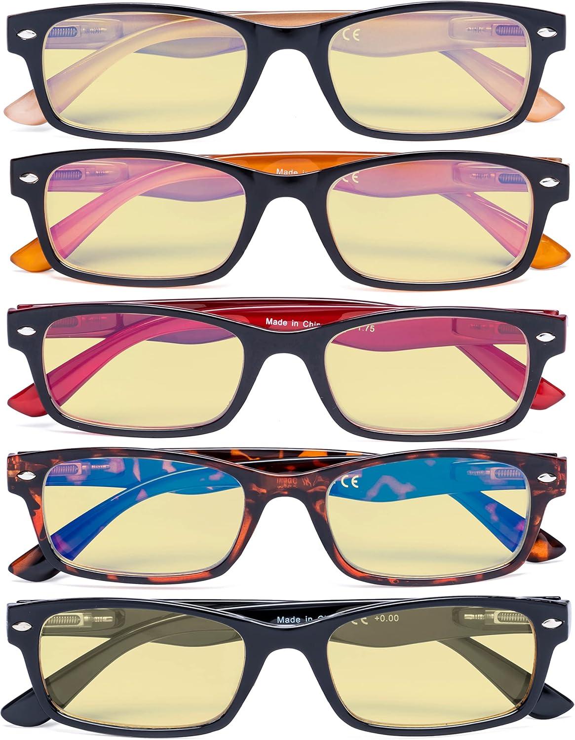 imageEyekepper 5 Pack Blue Light Filter Glasses Classic Computer Reading Glasses Orange Tinted 125Blue Light Blockingb605 Pairs
