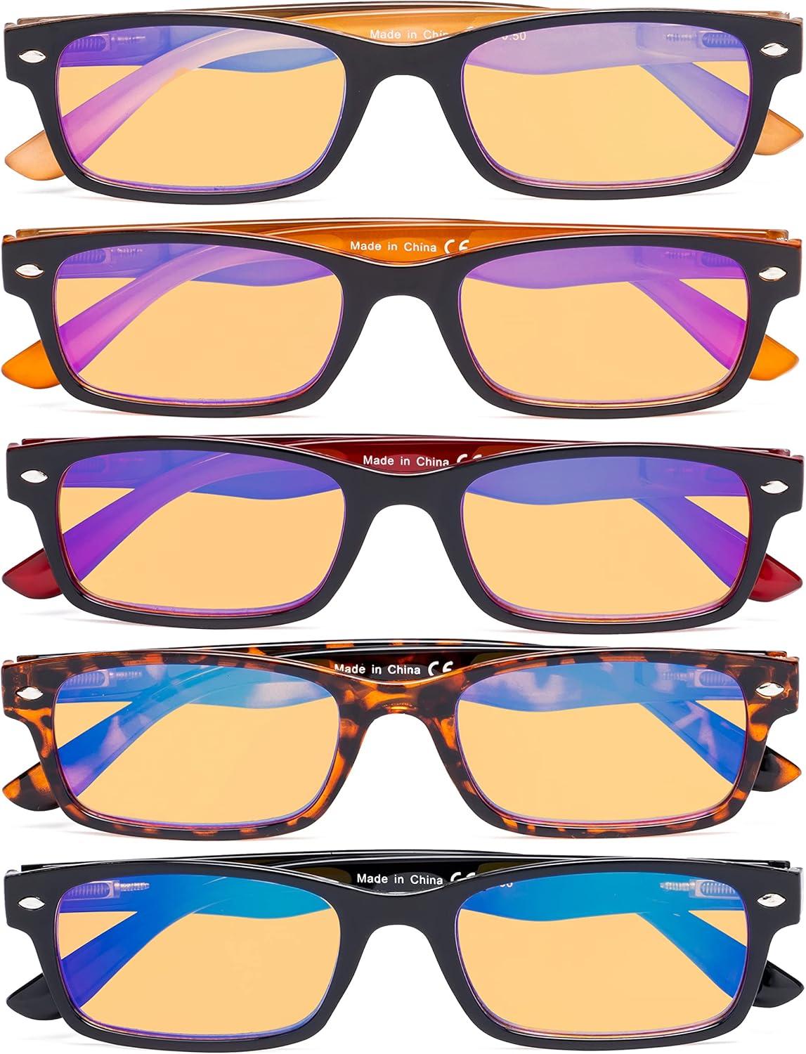 imageEyekepper 5 Pack Blue Light Filter Glasses Classic Computer Reading Glasses Orange Tinted 125Blue Light Blockingb905 Pairs
