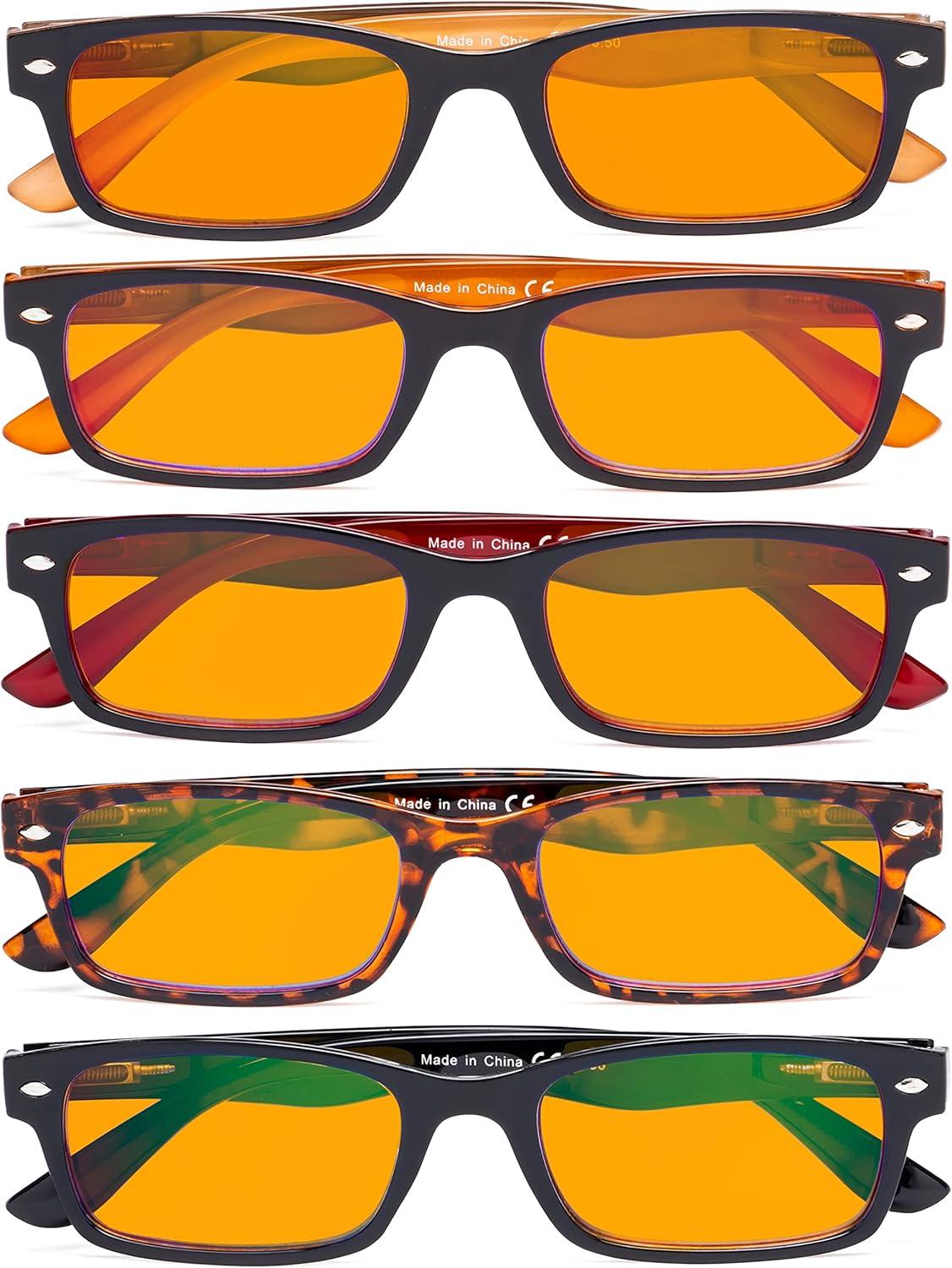 imageEyekepper 5 Pack Blue Light Filter Glasses Classic Computer Reading Glasses Orange Tinted 125Blue Light Blockingb985 Pairs