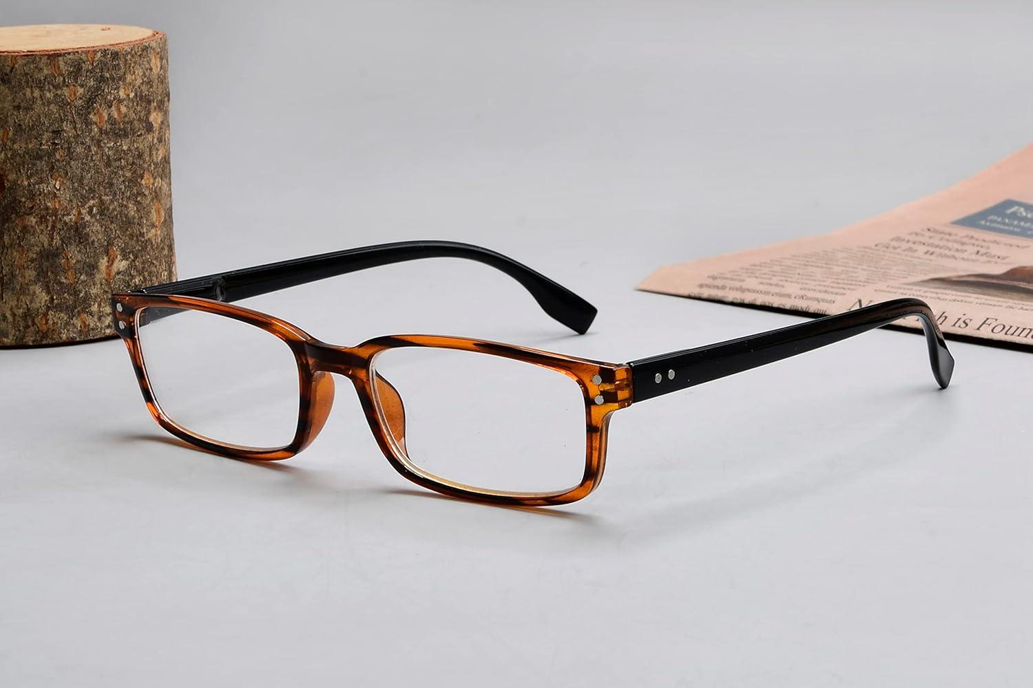 imageEyekepper 5 Pack Blue Light Filter Glasses Classic Rectangular Computer Eyeglasses Amber Tinted 0004 Pack Amber