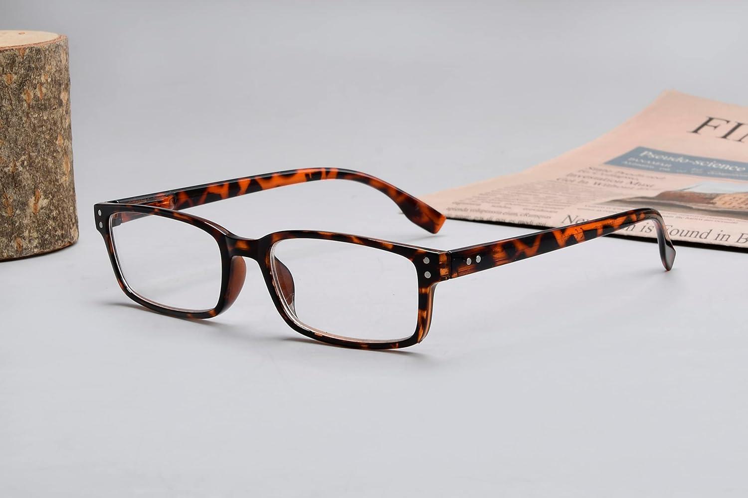 imageEyekepper 5 Pack Blue Light Filter Glasses Classic Rectangular Computer Eyeglasses Amber Tinted 0004 Pack Tortoise