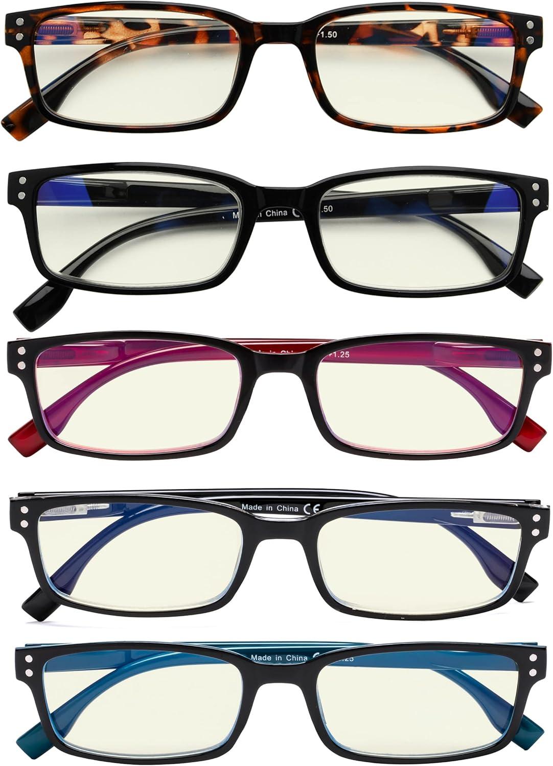 imageEyekepper 5 Pack Blue Light Filter Glasses Classic Rectangular Computer Eyeglasses Amber Tinted 000Blue Light Blockingb405 Pairs