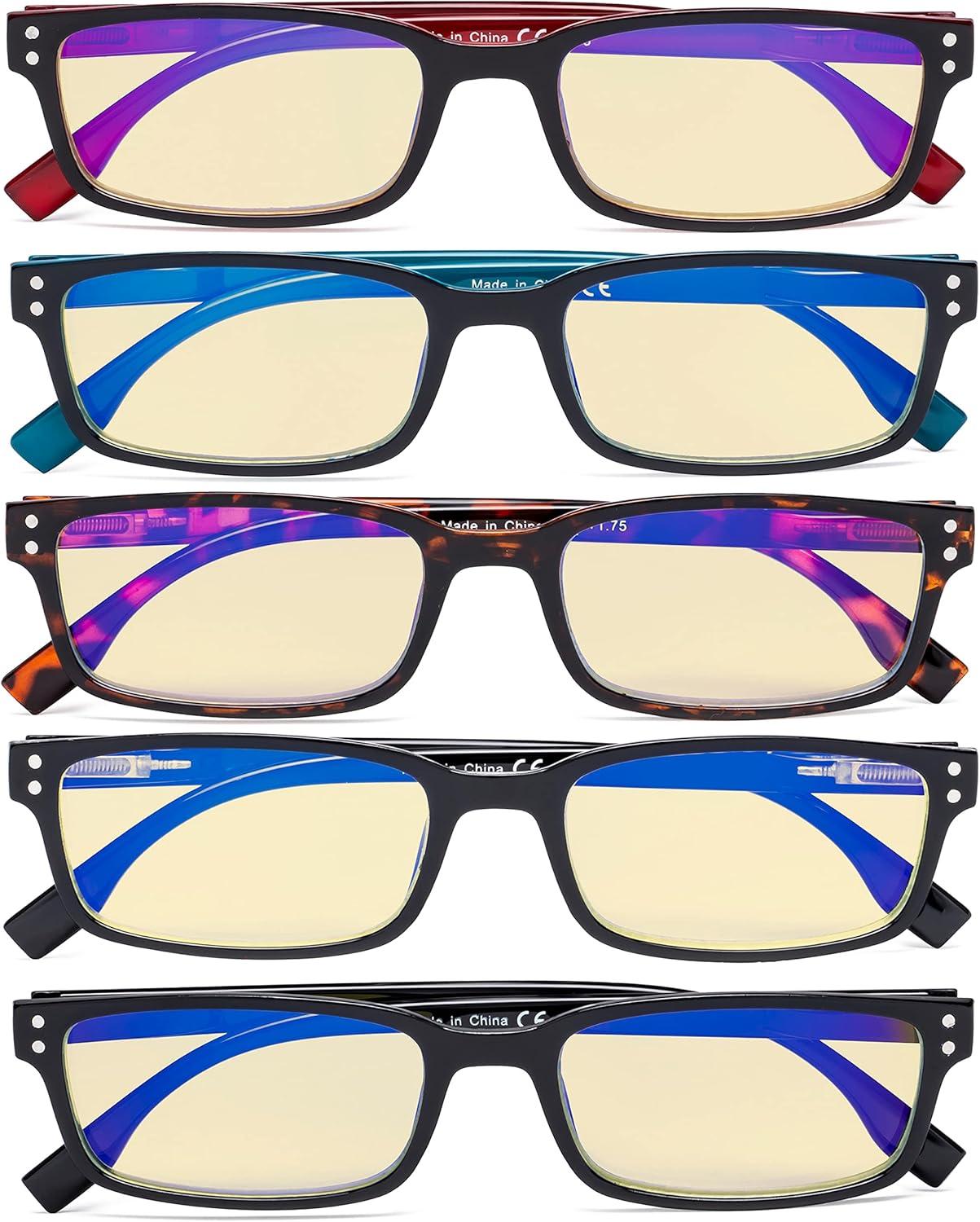imageEyekepper 5 Pack Blue Light Filter Glasses Classic Rectangular Computer Eyeglasses Amber Tinted 000Blue Light Blockingb605 Pairs