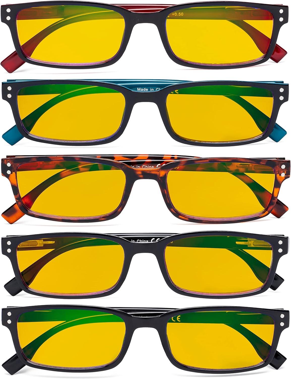 imageEyekepper 5 Pack Blue Light Filter Glasses Classic Rectangular Computer Eyeglasses Amber Tinted 000Blue Light Blockingb905 Pairs