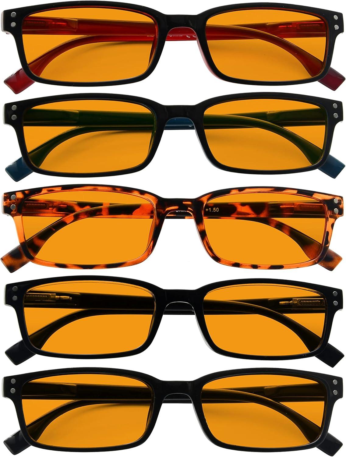imageEyekepper 5 Pack Blue Light Filter Glasses Classic Rectangular Computer Eyeglasses Amber Tinted 000Blue Light Blockingb985 Pairs