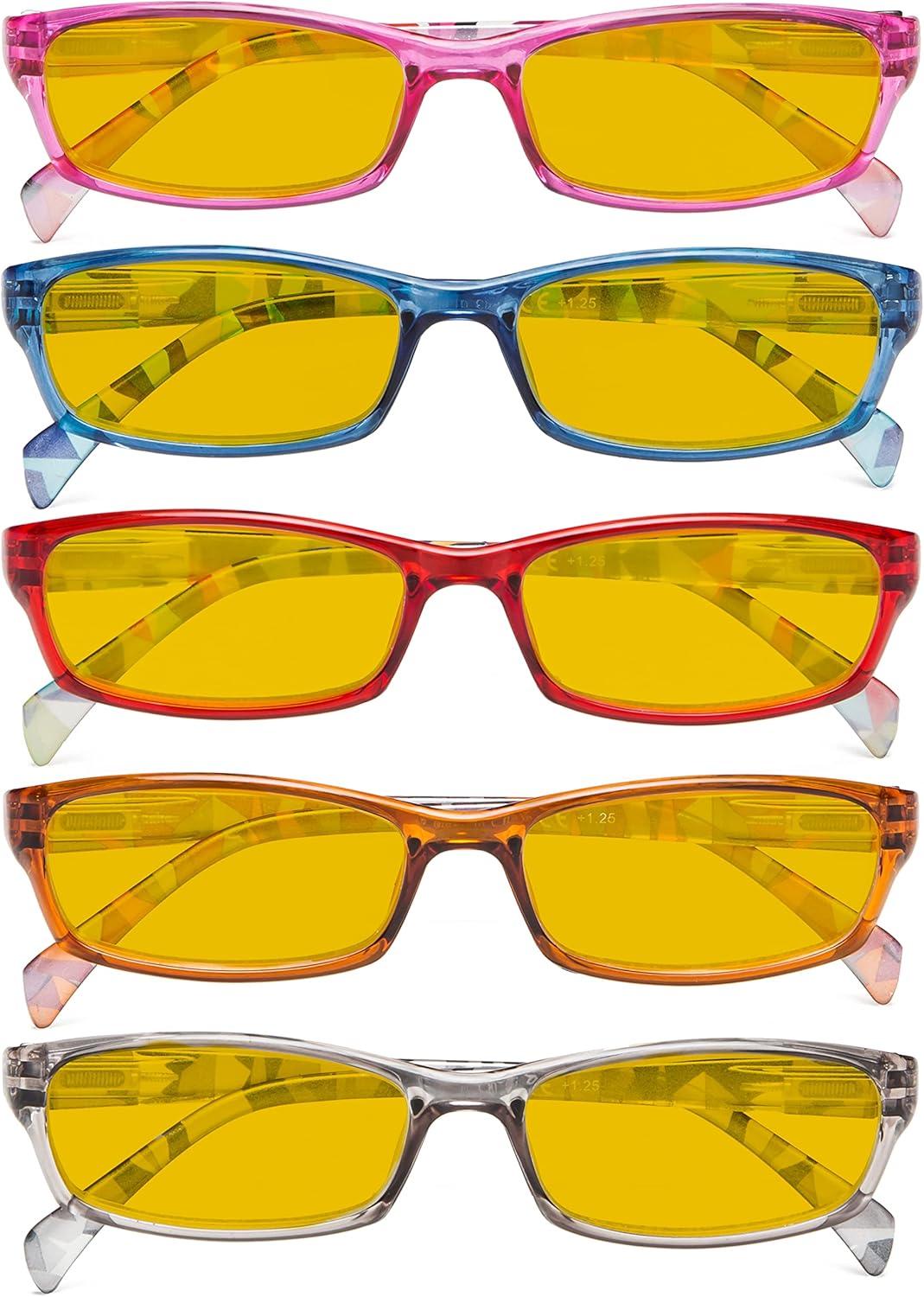 imageEyekepper 5 Pack Computer Glasses Digital Eye Strain Prevention Blue Light Filter Reading Glasses Amber Tinted 000Blue Light Blockingamber Tinted