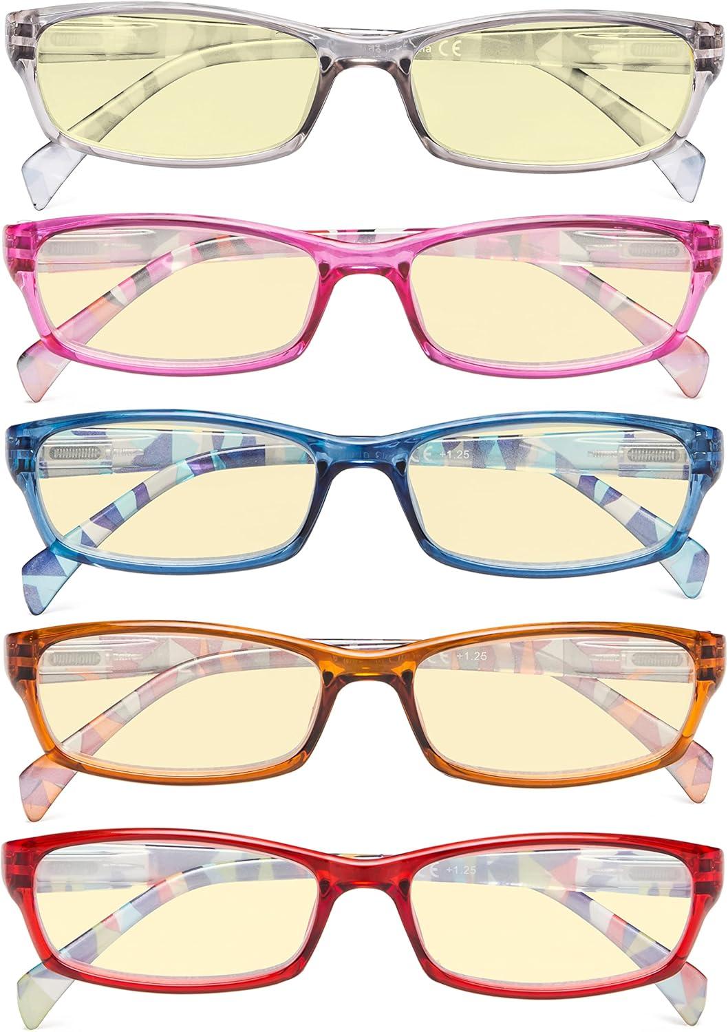 imageEyekepper 5 Pack Computer Glasses Digital Eye Strain Prevention Blue Light Filter Reading Glasses Amber Tinted 000Blue Light Blockingyellow Tinted