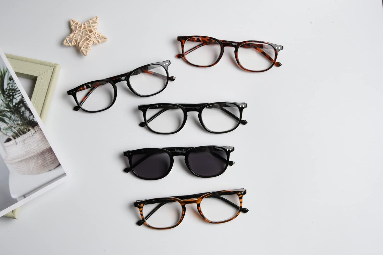 imageEyekepper 5 Pack Retro Design Blue Light Blocking Readers Blue Glare Filter Computer Reading Glasses Amber Tinted 1505 Pairs Mix