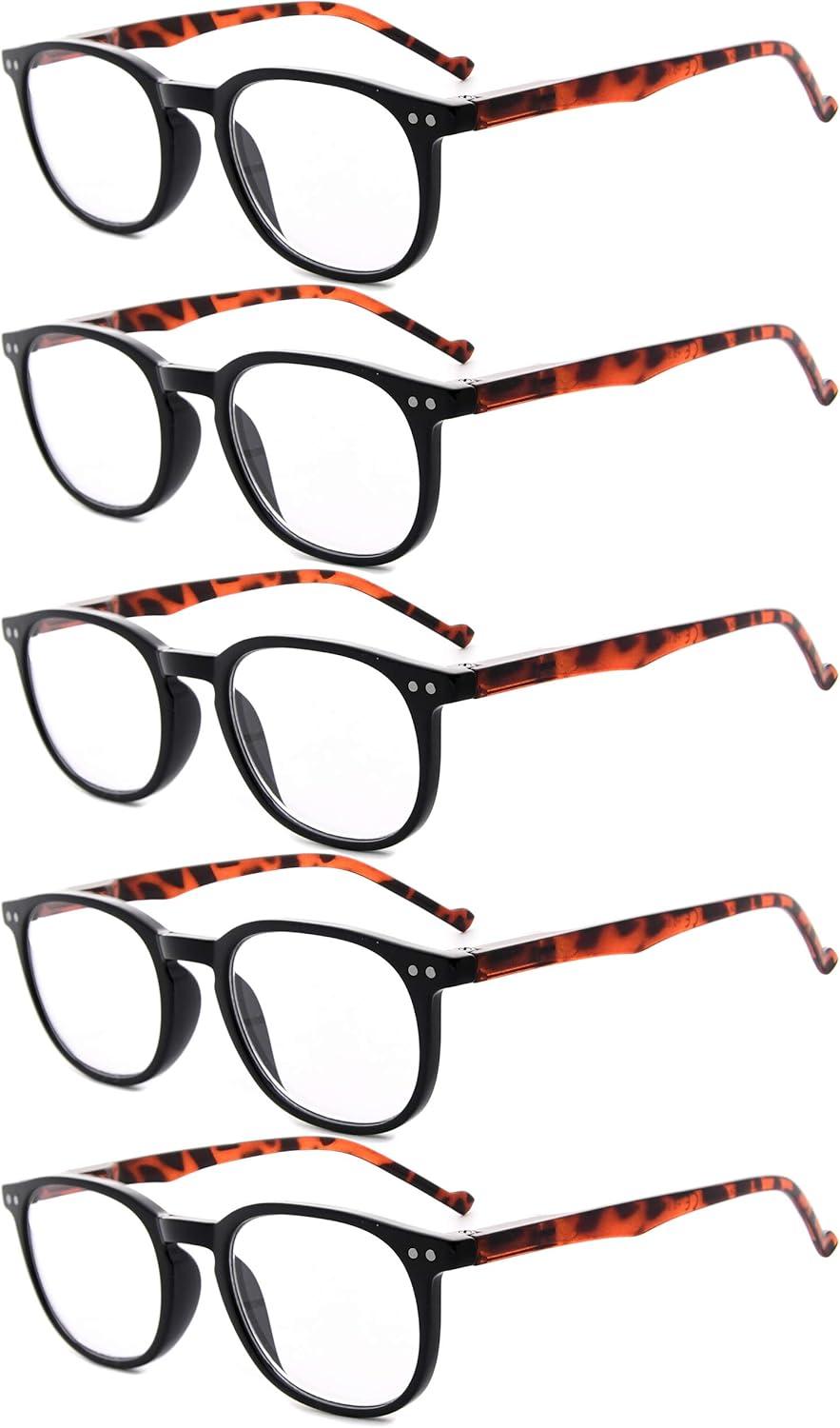 imageEyekepper 5 Pack Retro Design Blue Light Blocking Readers Blue Glare Filter Computer Reading Glasses Amber Tinted 150BlackTortoise5pcs All Clear Lens