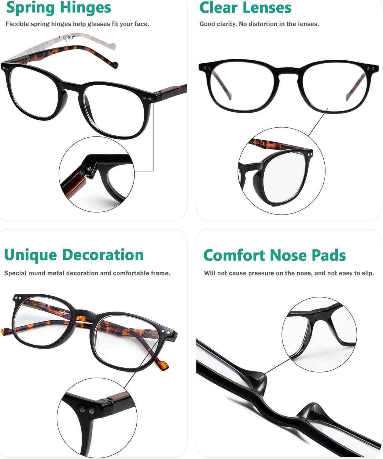 imageEyekepper 5 Pack Retro Design Blue Light Blocking Readers Blue Glare Filter Computer Reading Glasses Amber Tinted 150BlackTortoise5pcs All Clear Lens
