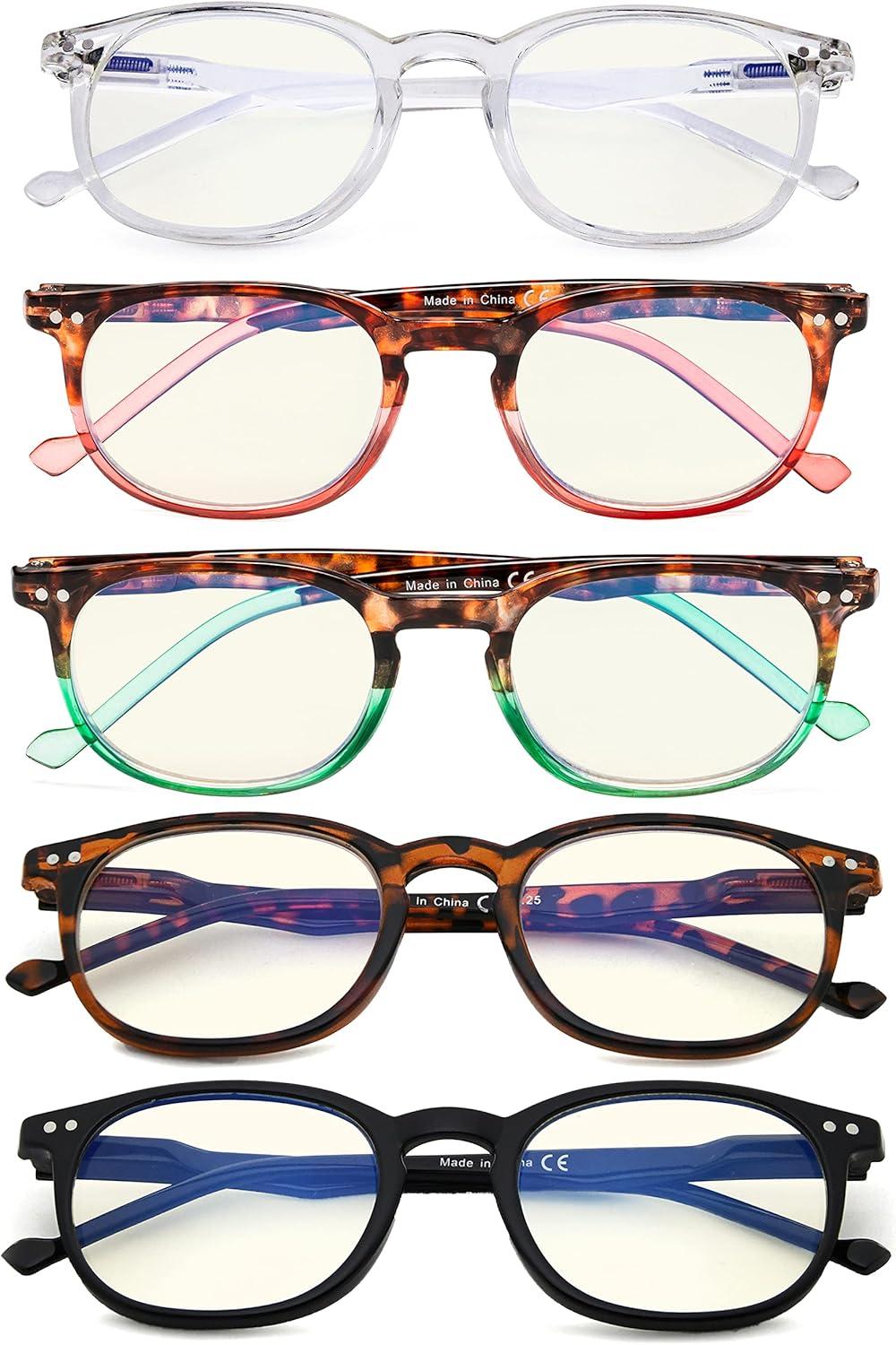 imageEyekepper 5 Pack Retro Design Blue Light Blocking Readers Blue Glare Filter Computer Reading Glasses Amber Tinted 150Blue Light Blockingb405 Pairs