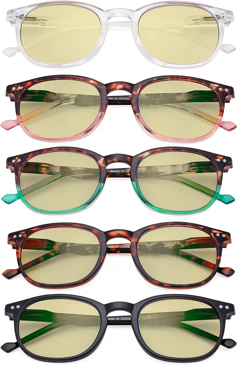 imageEyekepper 5 Pack Retro Design Blue Light Blocking Readers Blue Glare Filter Computer Reading Glasses Amber Tinted 150Blue Light Blockingb605 Pairs
