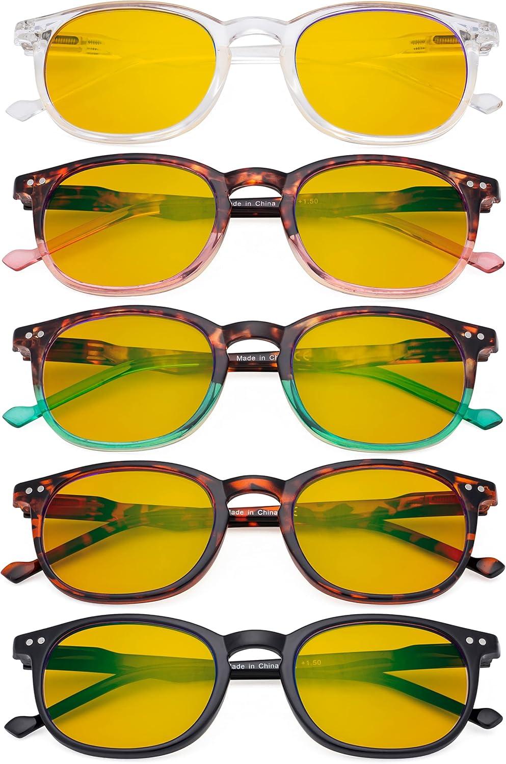 imageEyekepper 5 Pack Retro Design Blue Light Blocking Readers Blue Glare Filter Computer Reading Glasses Amber Tinted 150Blue Light Blockingb905 Pairs